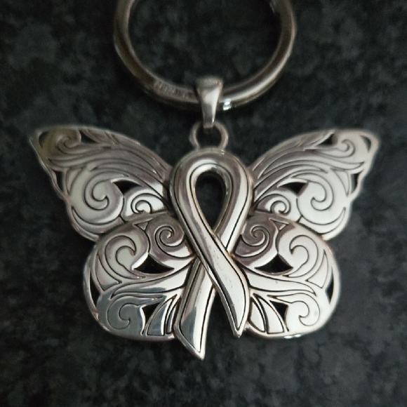 Brighton "Pink Ribbon" Butterfly Enamel Metal Purse Charm Keychain Fob - Picture 5 of 7